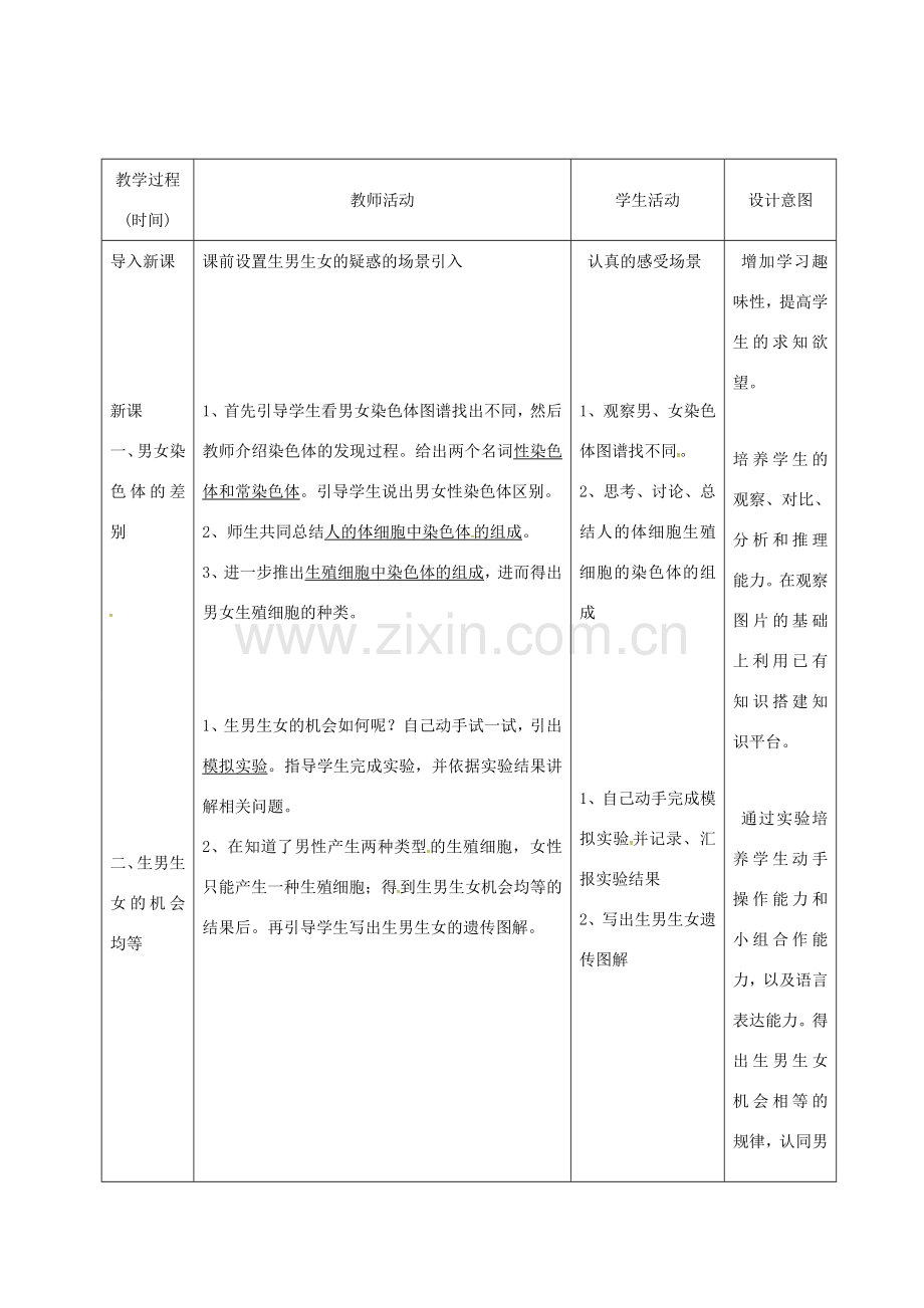 吉林省松原市宁江区八年级生物下册 7.2.4人的性别遗传教案 （新版）新人教版-（新版）新人教版初中八年级下册生物教案.doc_第2页