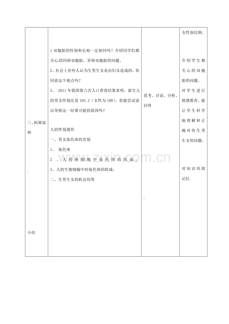 吉林省松原市宁江区八年级生物下册 7.2.4人的性别遗传教案 （新版）新人教版-（新版）新人教版初中八年级下册生物教案.doc_第3页