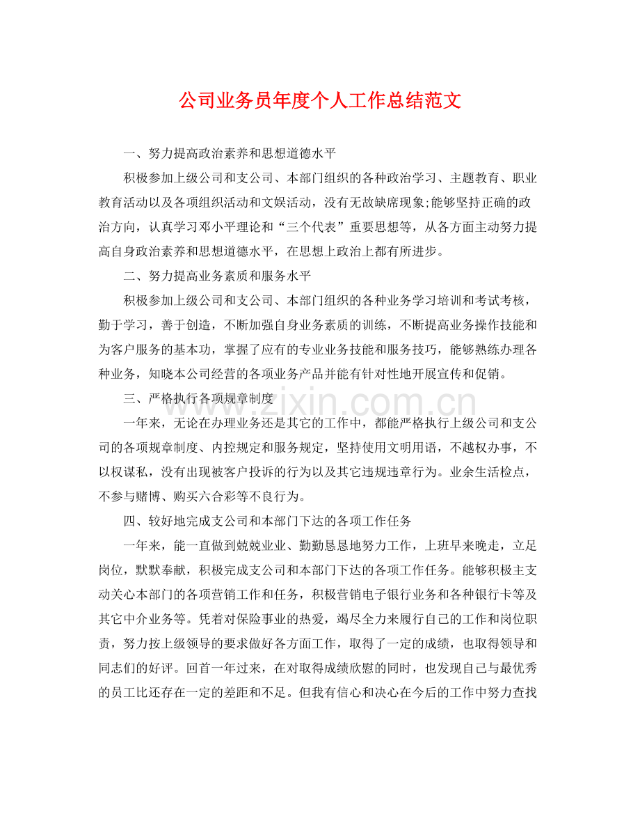 公司业务员年度个人工作总结范文 .docx_第1页