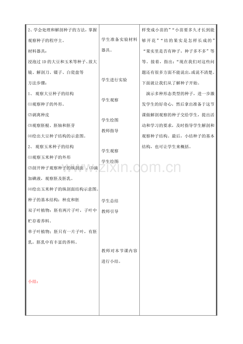 七年级生物上册 3.6.1种子萌发形成幼苗教案(一) 北师大版.doc_第3页