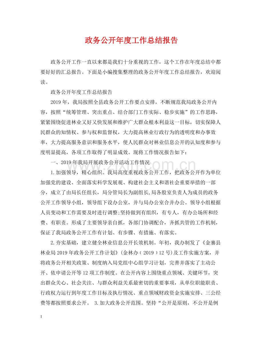 政务公开年度工作总结报告.docx_第1页