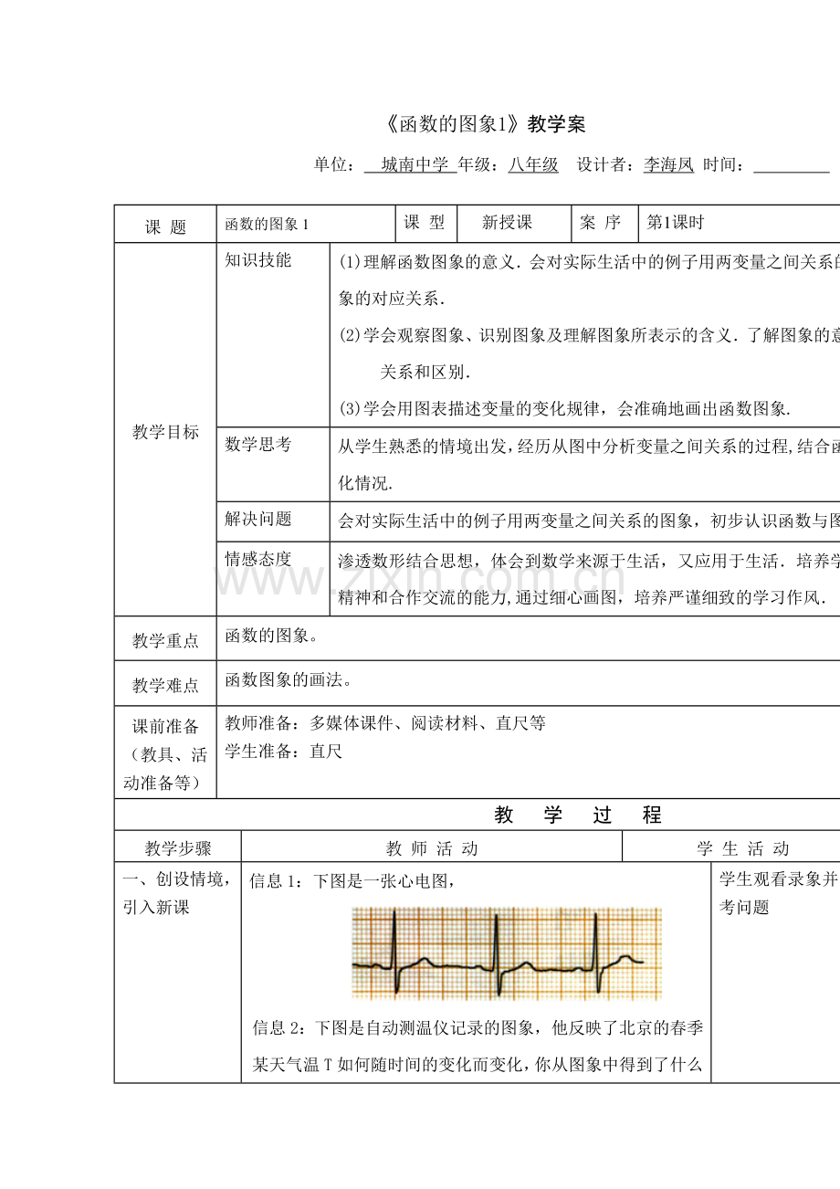 八年级数学第十四章函数的图象1课时教案全国通用.DOC_第1页