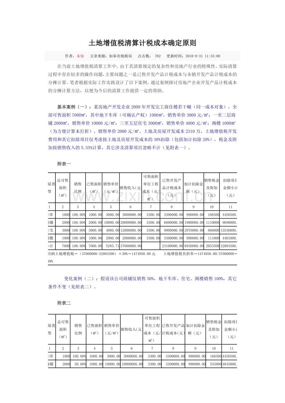 土地增值税清算计税成本确定原则.doc_第1页