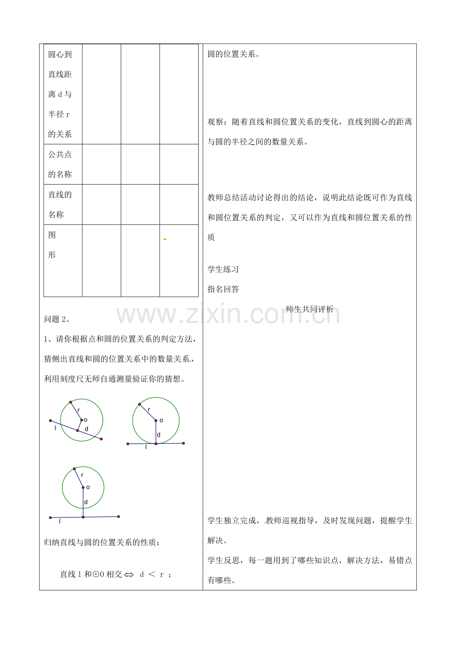 山东省郯城三中九年级数学上册《24.2.2 直线与圆的位置关系（1）》教案.doc_第2页