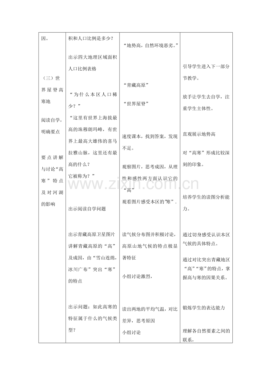 八年级地理下册 9.1 区域特征（青藏地区）教案 （新版）商务星球版-（新版）商务星球版初中八年级下册地理教案.doc_第3页