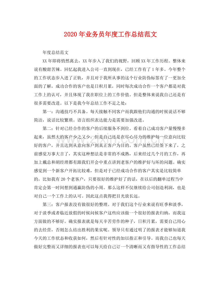 2020年业务员年度工作总结范文 .docx_第1页