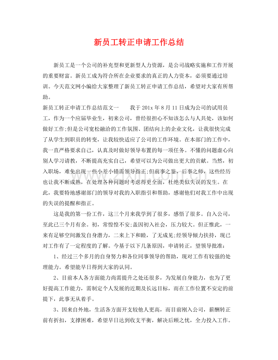 新员工转正申请工作总结 .docx_第1页