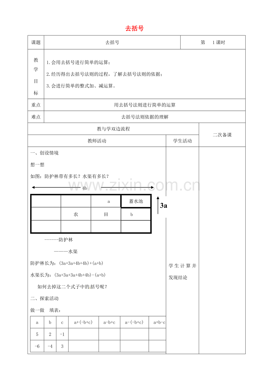 江苏省常州市潞城中学七年级数学上册 去括号教案 （新版）苏科版.doc_第1页