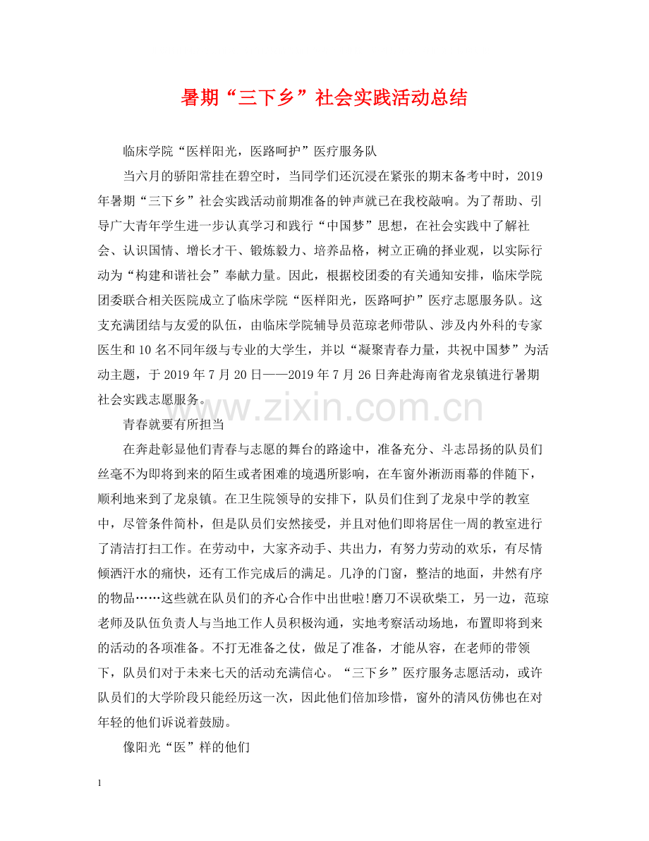 暑期三下乡社会实践活动总结.docx_第1页