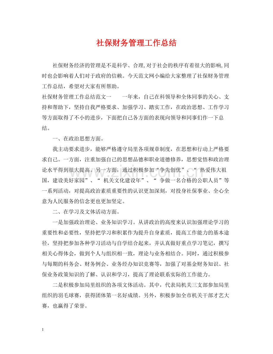 社保财务管理工作总结.docx_第1页