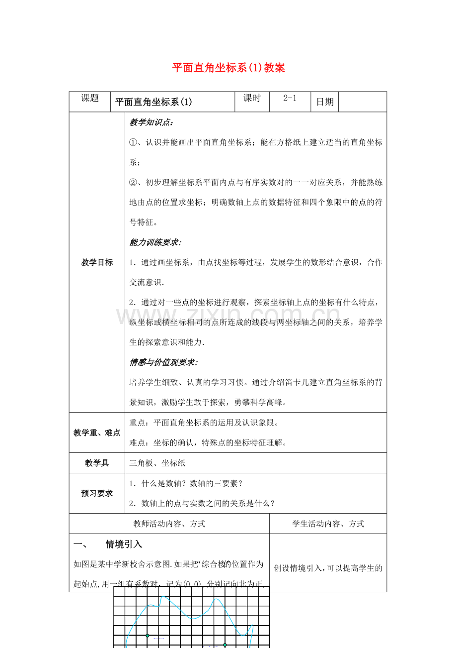 八年级数学上册 平面直角坐标系教案 苏科版.doc_第1页