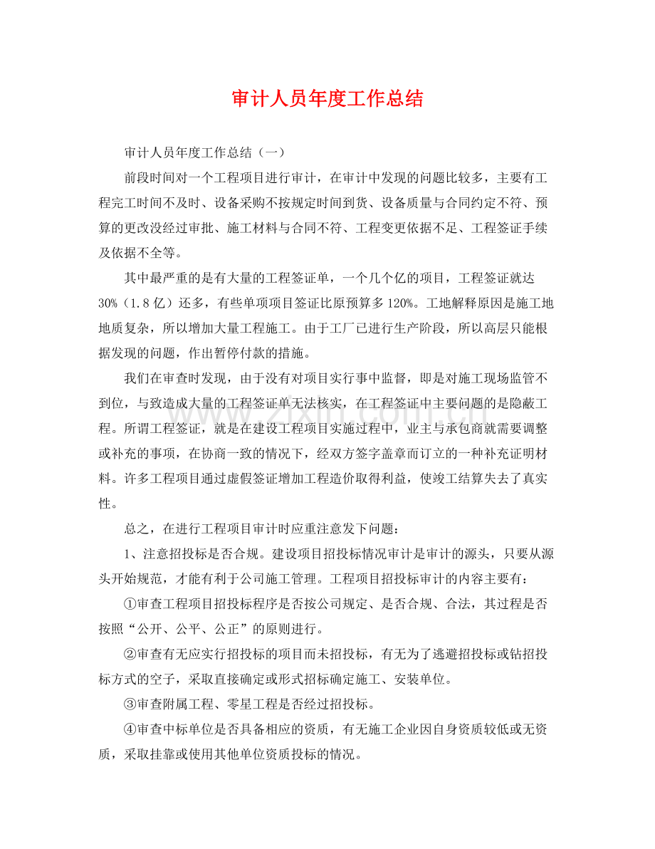 审计人员年度工作总结 .docx_第1页