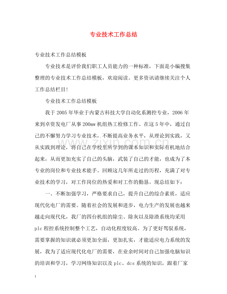 专业技术工作总结2.docx_第1页