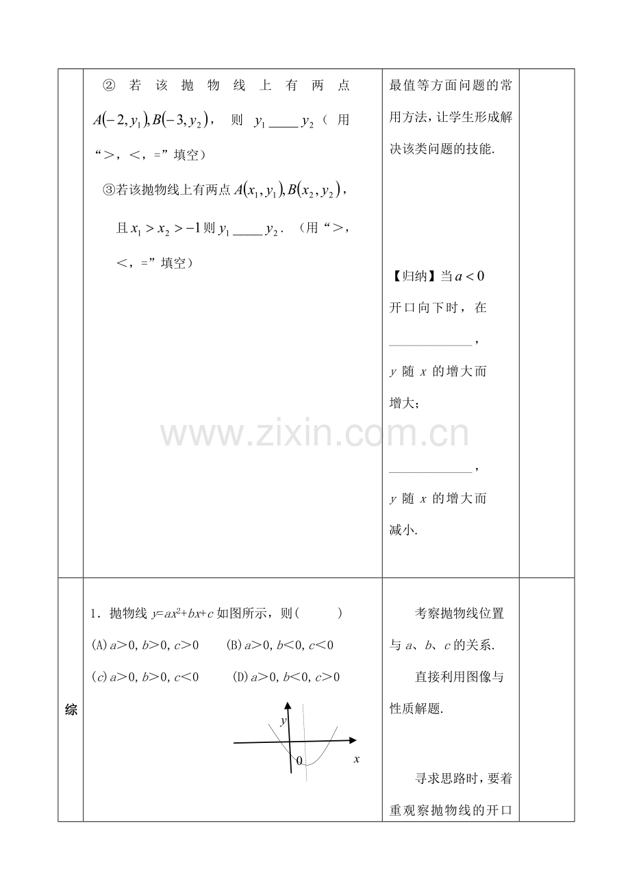 山东省郯城县红花镇中考数学专题复习 专题三（14-1）二次函数图象与性质教案-人教版初中九年级全册数学教案.doc_第3页