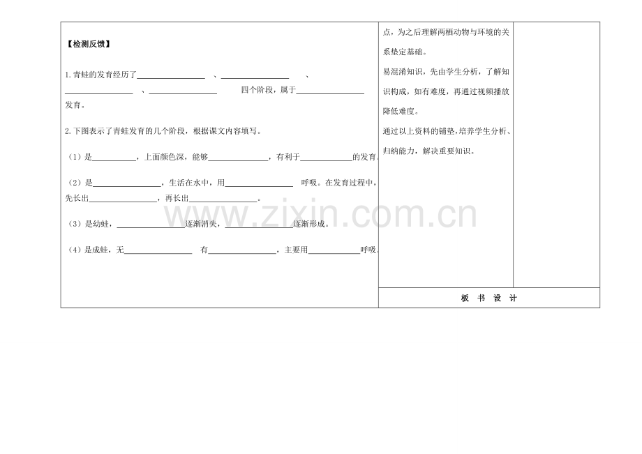 吉林省长春市第一零四中学八年级生物下册 第七单元 第一章 第三节 两栖动物的生殖和发育教案 新人教版.doc_第3页