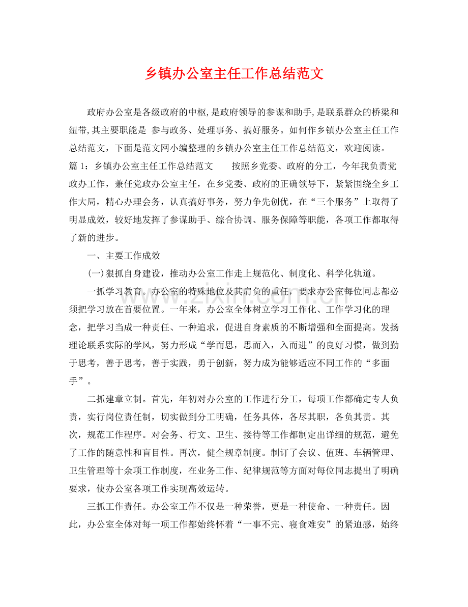 乡镇办公室主任工作总结范文 .docx_第1页