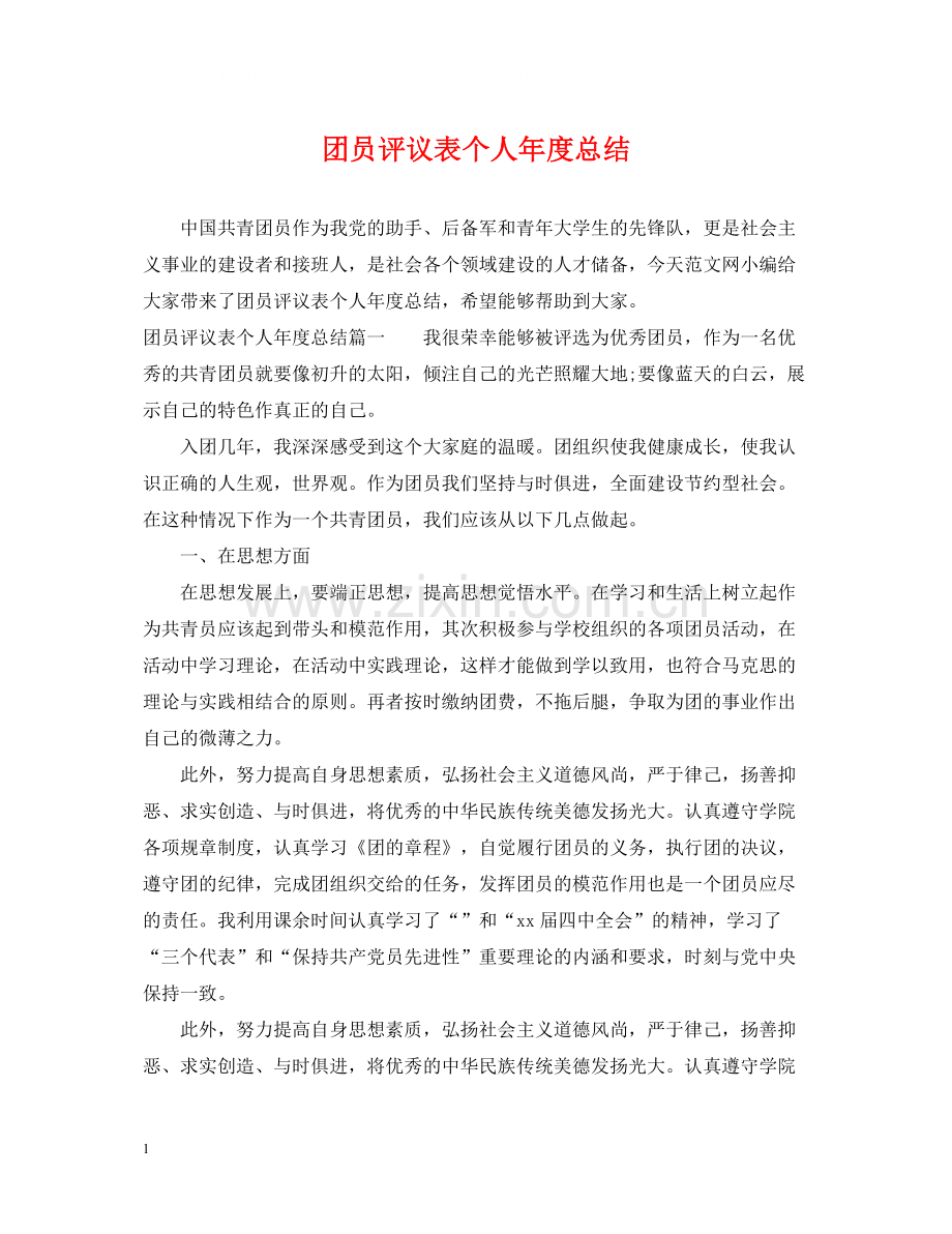 团员评议表个人年度总结.docx_第1页