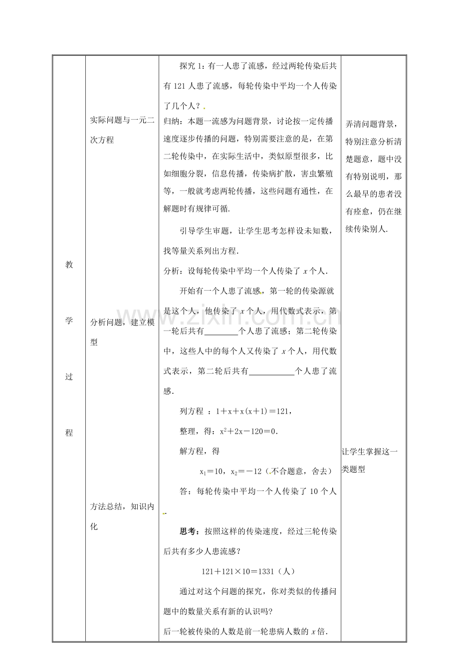 湖南省益阳市资阳区迎丰桥镇九年级数学上册 第二十一章 一元二次方程 21.3 实际问题与一元二次方程（1）教案 （新版）新人教版-（新版）新人教版初中九年级上册数学教案.doc_第3页