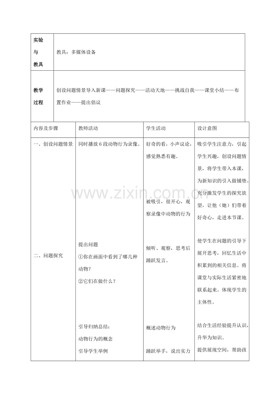 八年级生物上册 第四单元 第二章 第一节 动物行为的特点教案 冀少版-人教版初中八年级上册生物教案.doc_第2页