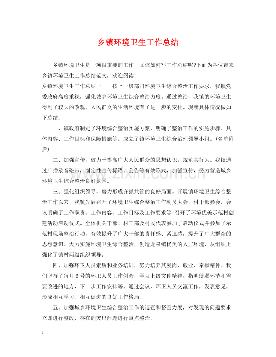 乡镇环境卫生工作总结.docx_第1页