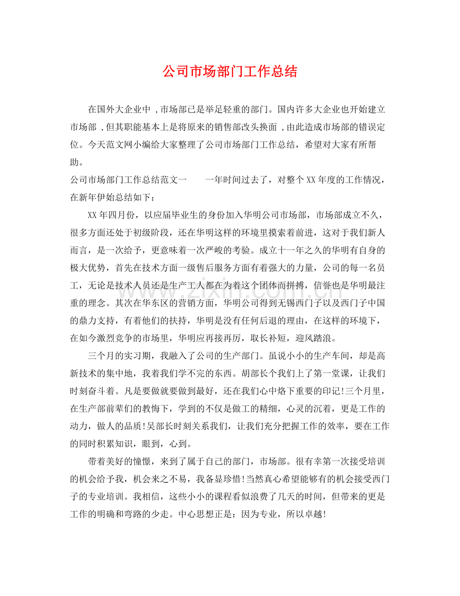 公司市场部门工作总结 .docx_第1页