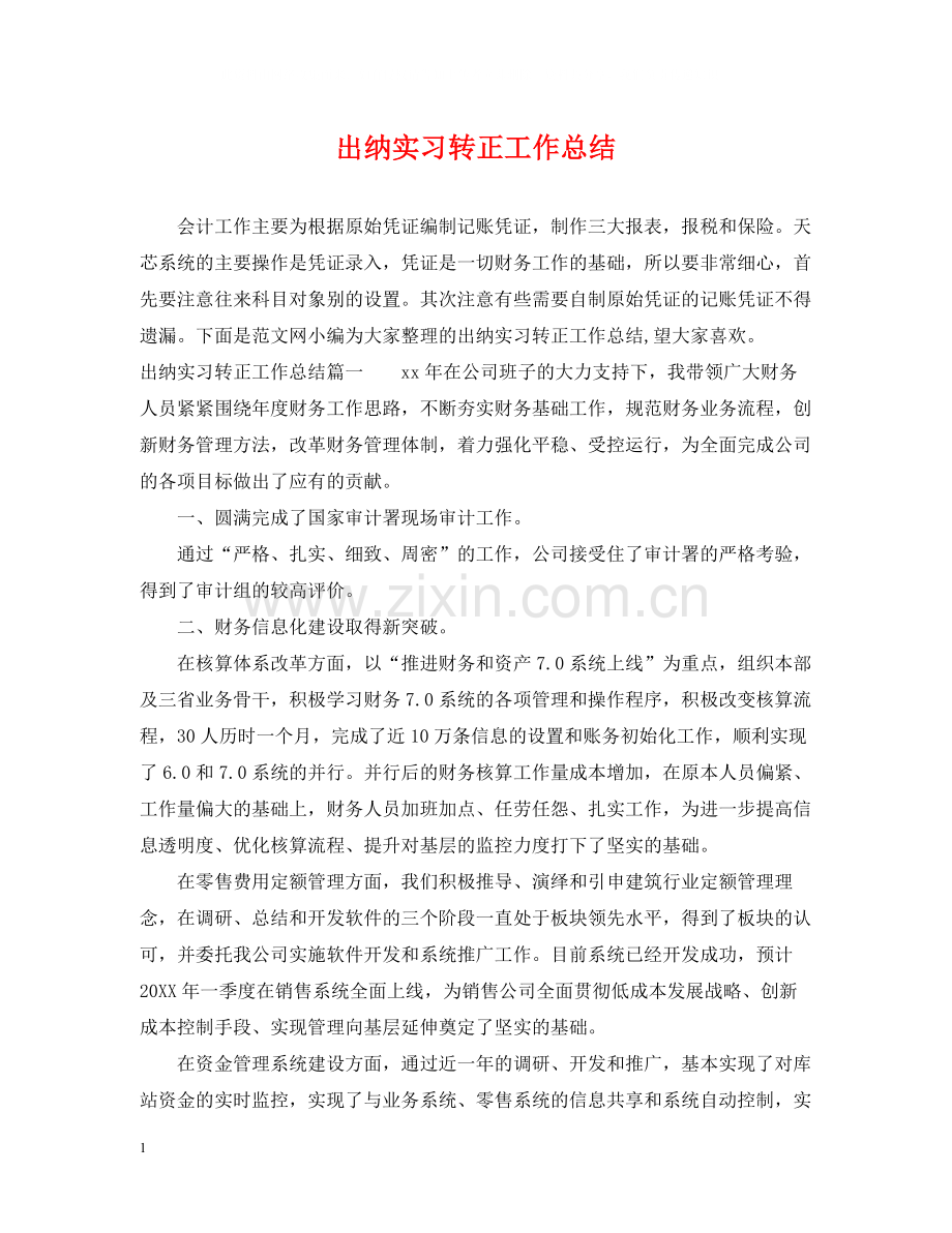 出纳实习转正工作总结.docx_第1页