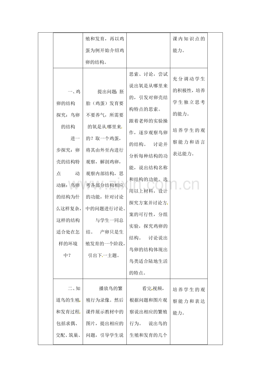 河南省武陟县八年级生物下册 7.1.4 鸟的生殖和发育教学设计 （新版）新人教版-（新版）新人教版初中八年级下册生物教案.doc_第2页