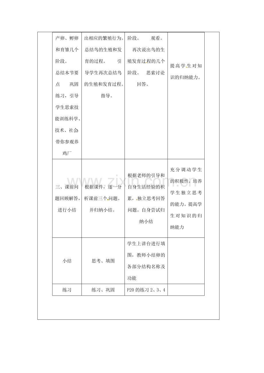 河南省武陟县八年级生物下册 7.1.4 鸟的生殖和发育教学设计 （新版）新人教版-（新版）新人教版初中八年级下册生物教案.doc_第3页