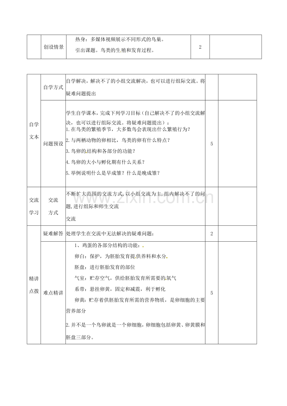 山东省邹平县实验中学八年级生物上册《4.2.3 鸟的生殖和发育》教案 济南版.doc_第2页