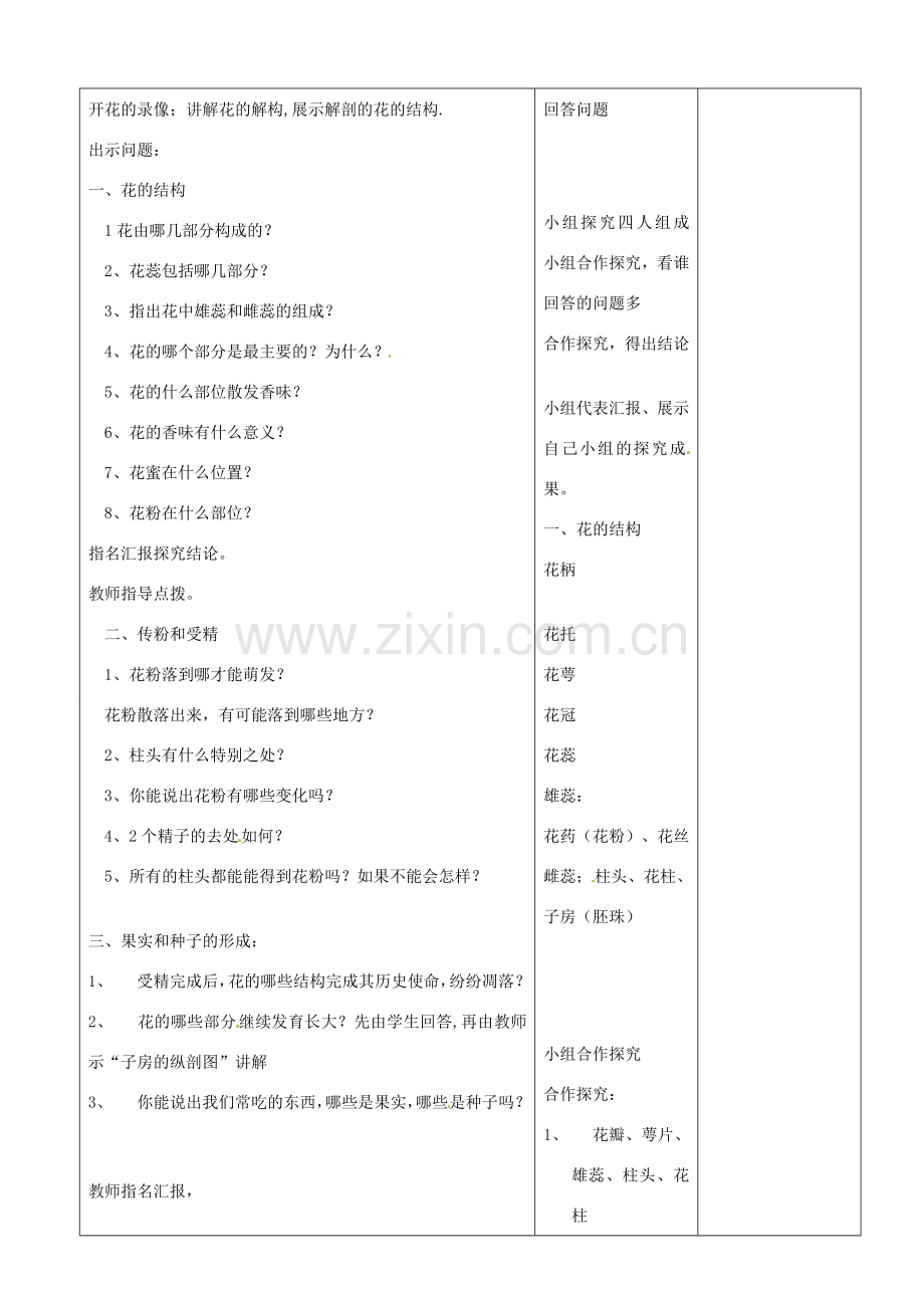 山东省郯城县第三初级中学七年级生物上册《开花和结果》教案 新人教版.doc_第2页