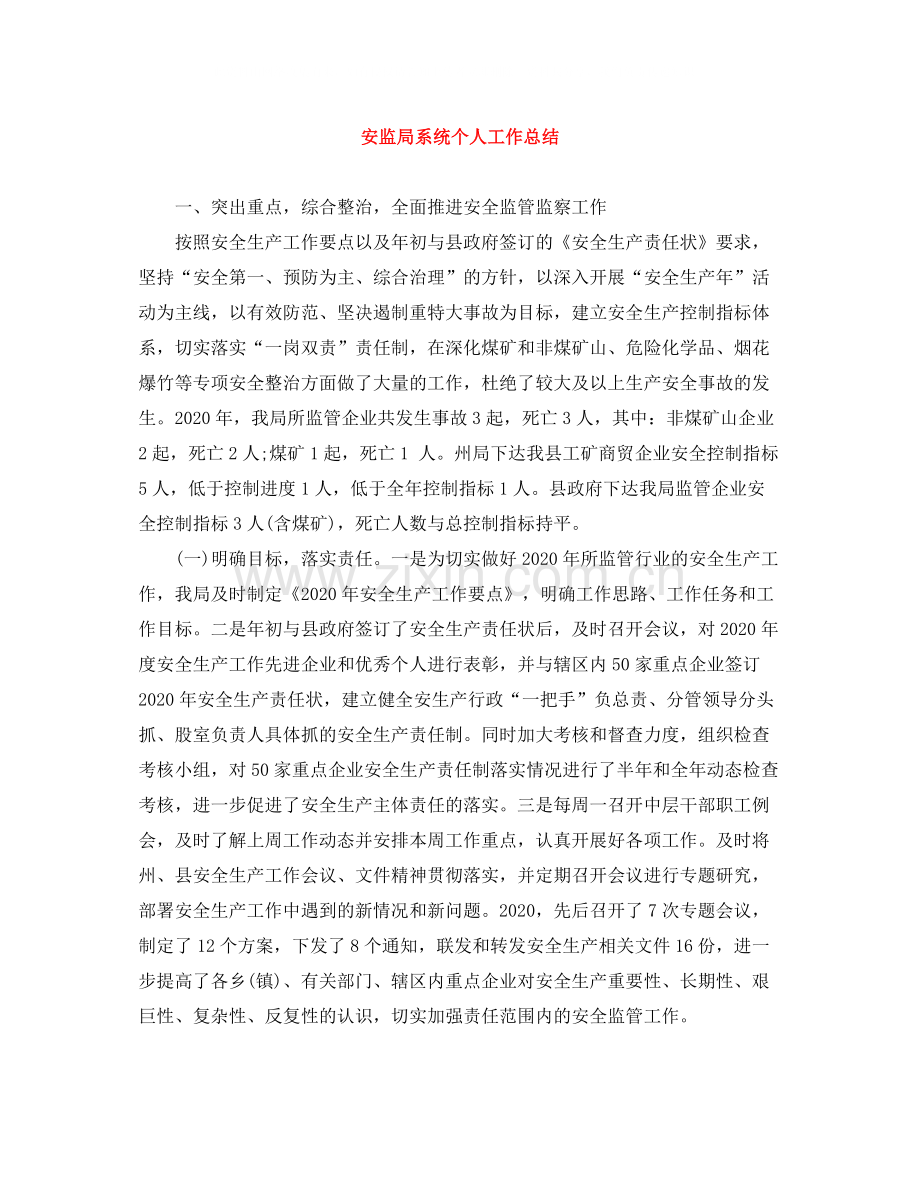 安监局系统个人工作总结.docx_第1页