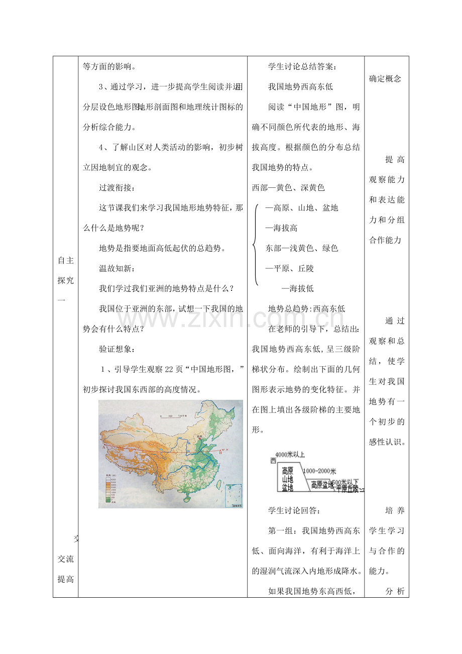 秋八年级地理上册 第2章 第一节《地形地势特征》教案1 （新版）商务星球版-（新版）商务星球版初中八年级上册地理教案.doc_第2页