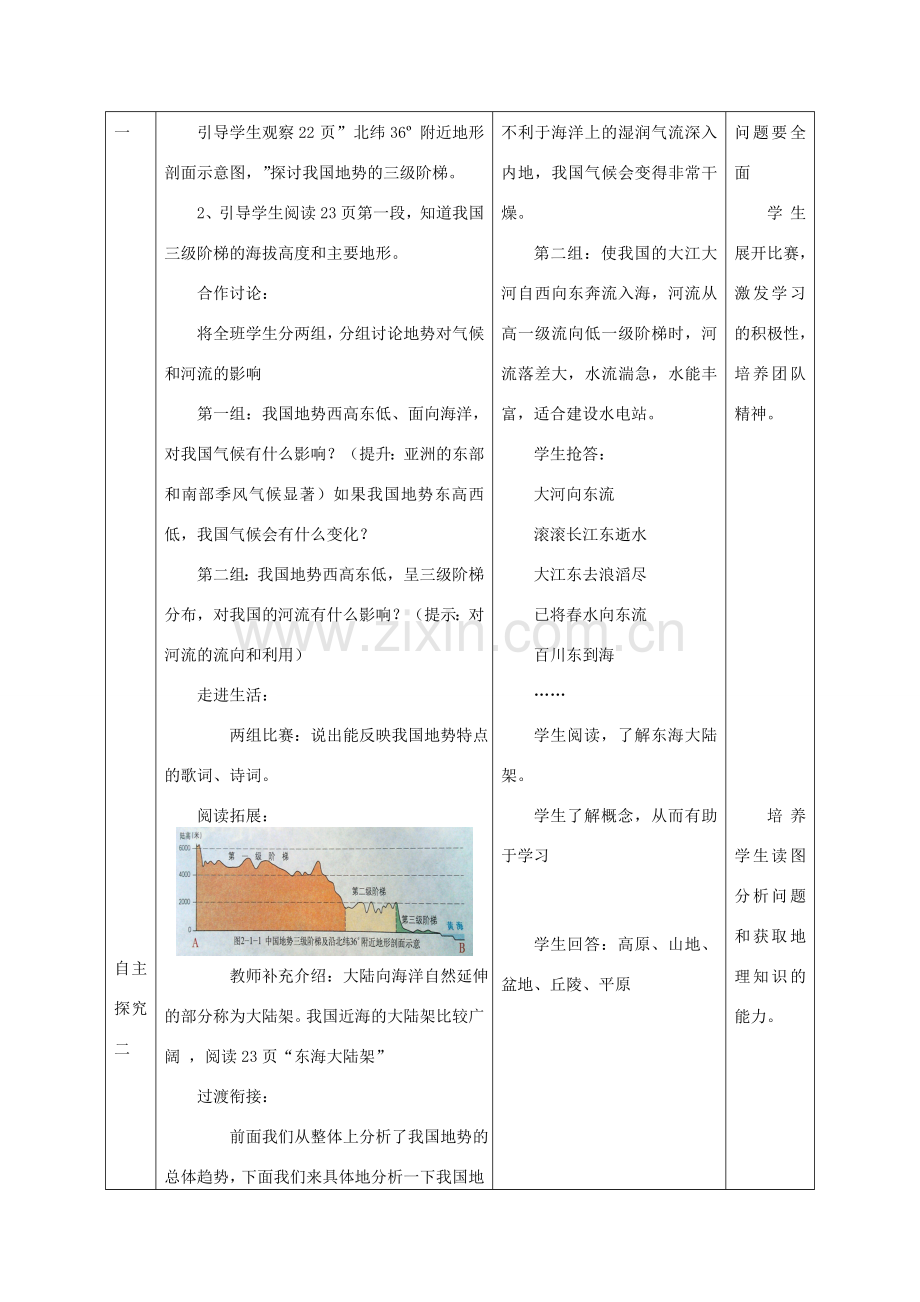 秋八年级地理上册 第2章 第一节《地形地势特征》教案1 （新版）商务星球版-（新版）商务星球版初中八年级上册地理教案.doc_第3页