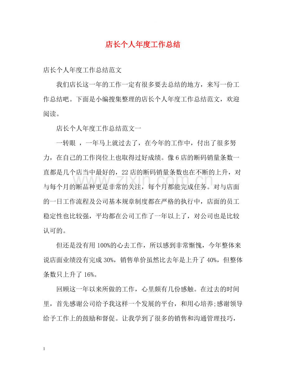 店长个人年度工作总结.docx_第1页