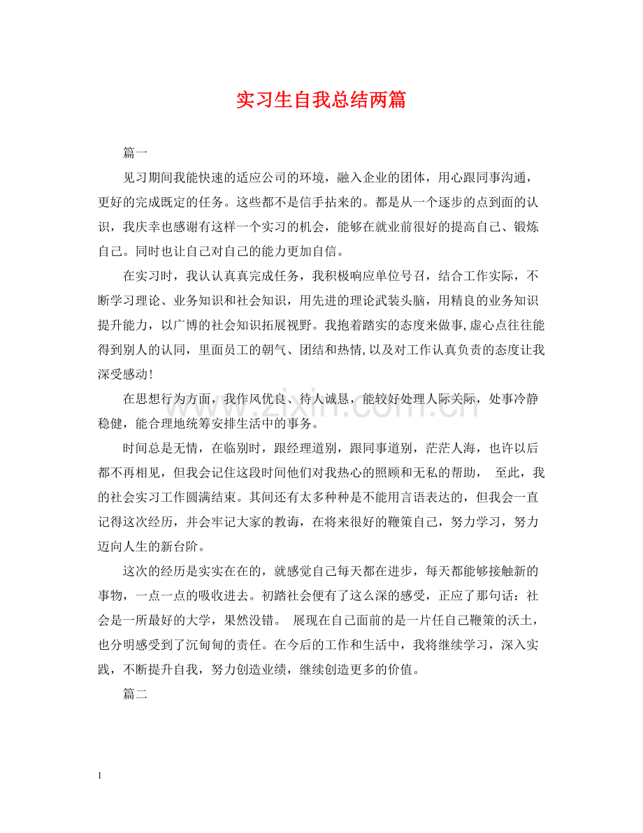 实习生自我总结两篇.docx_第1页