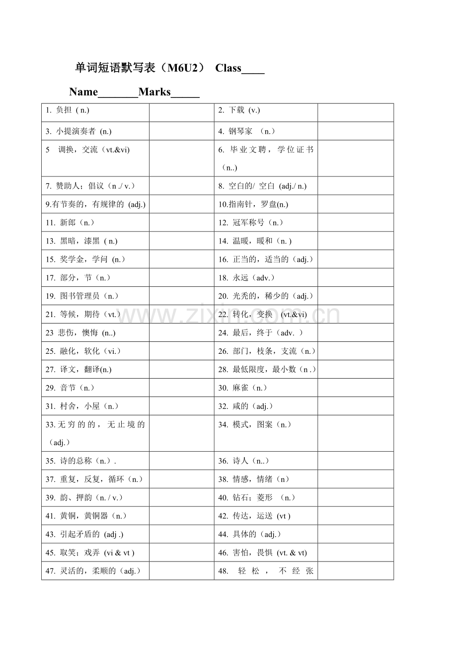 单词短语默写表-选修6-(表格版、免费).doc_第2页