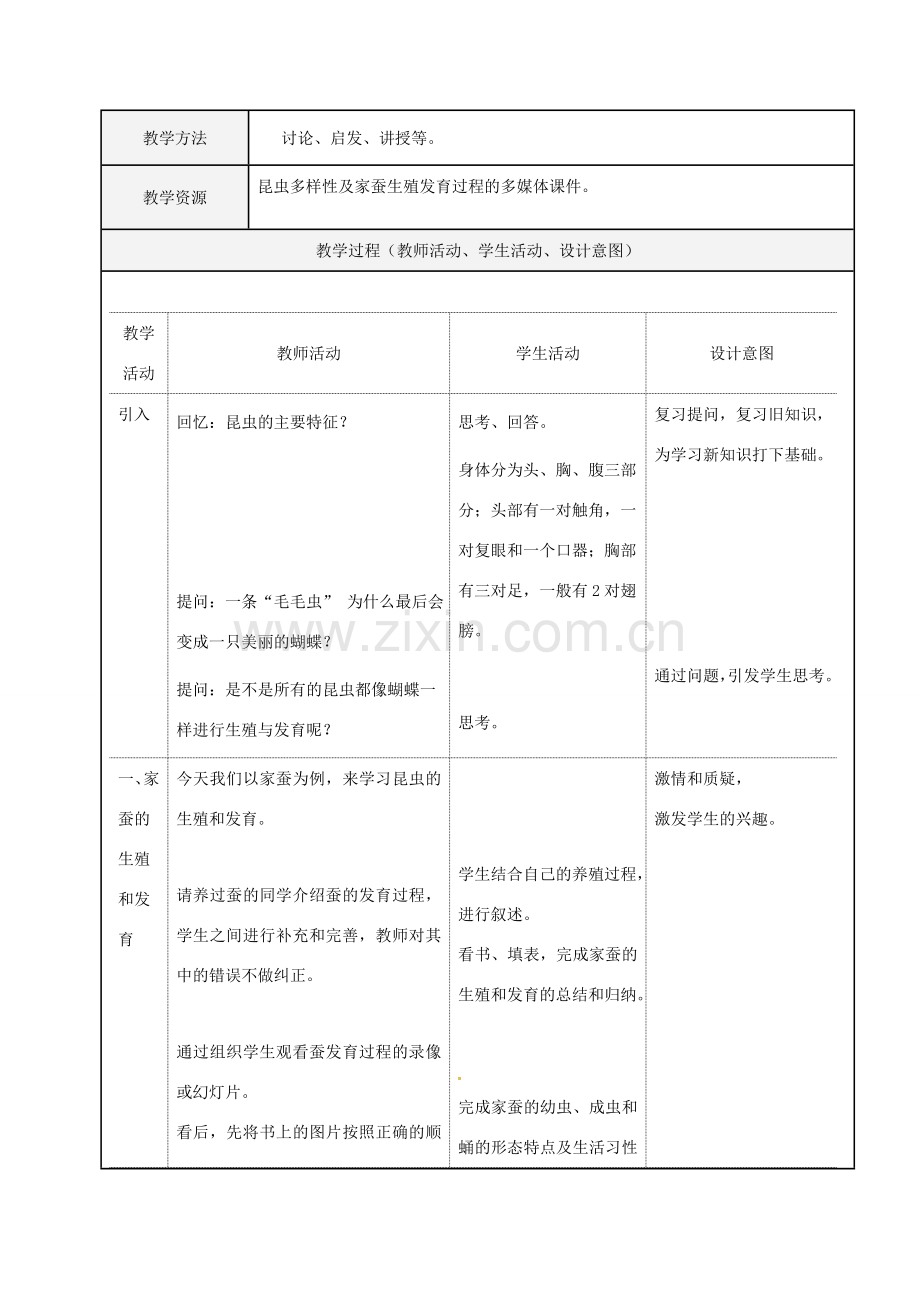 北京市八年级生物下册 第七单元 第一章 第二节 昆虫的生殖和发育（一）教案 （新版）新人教版-（新版）新人教版初中八年级下册生物教案.doc_第2页