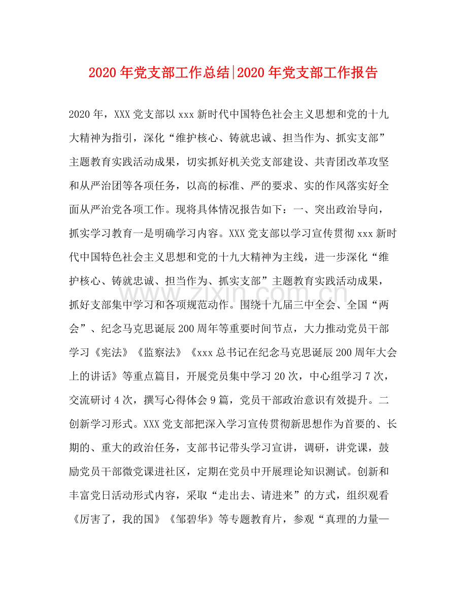 2020年党支部工作总结年党支部工作报告.docx_第1页