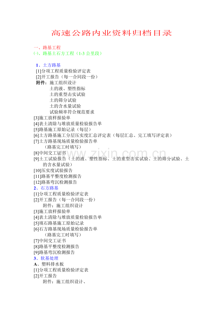 高速公路内业资料归档目录.doc_第1页