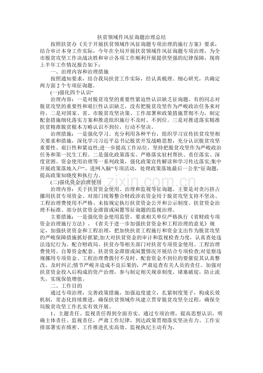 扶贫领域作风问题治理总结.docx_第1页