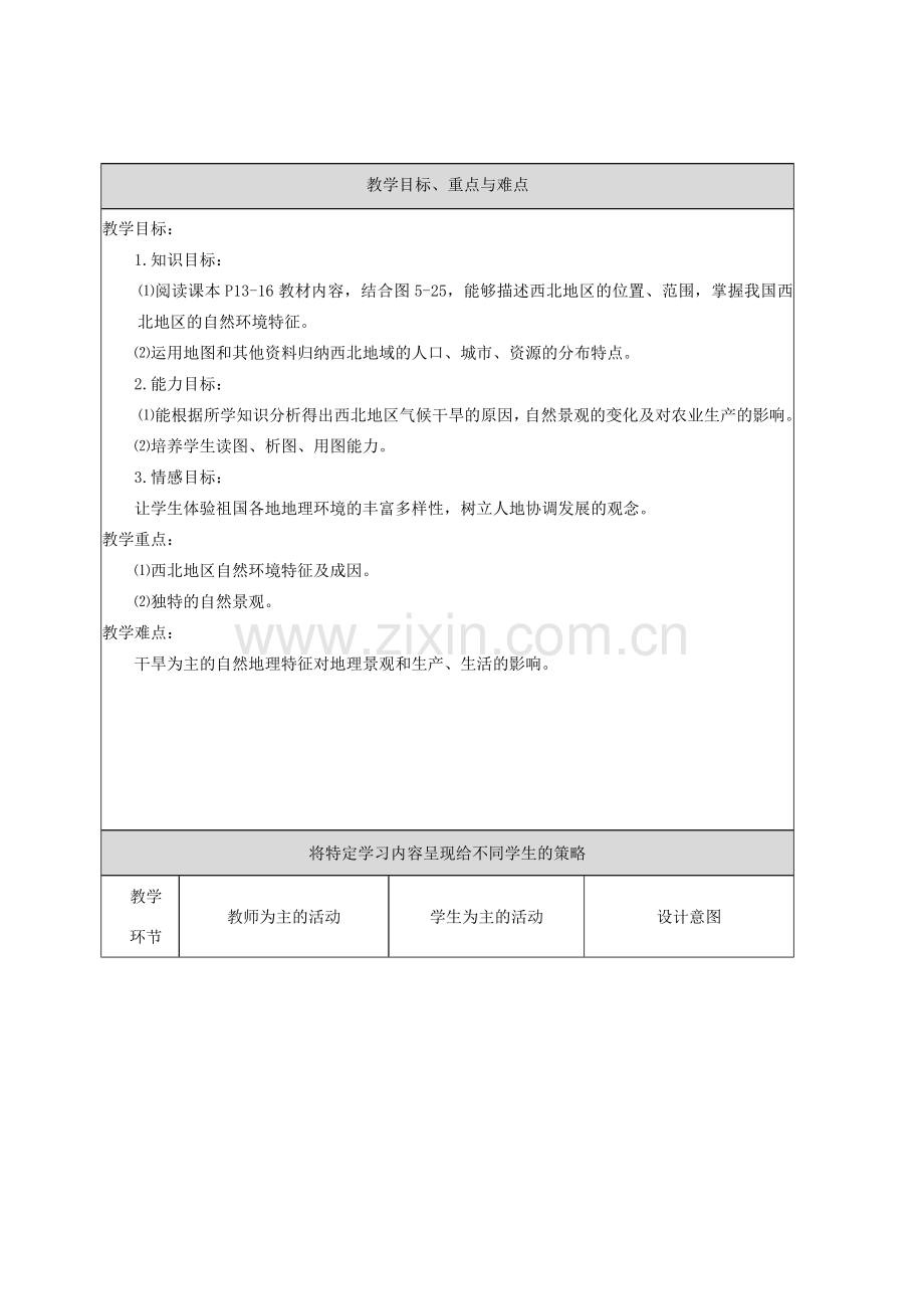 八年级地理下册 第五章 第三节 西北地区教学设计 （新版）湘教版-（新版）湘教版初中八年级下册地理教案.doc_第2页