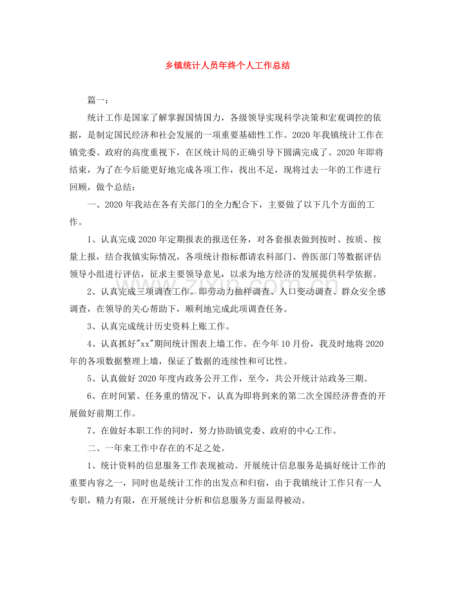 乡镇统计人员年终个人工作总结.docx_第1页