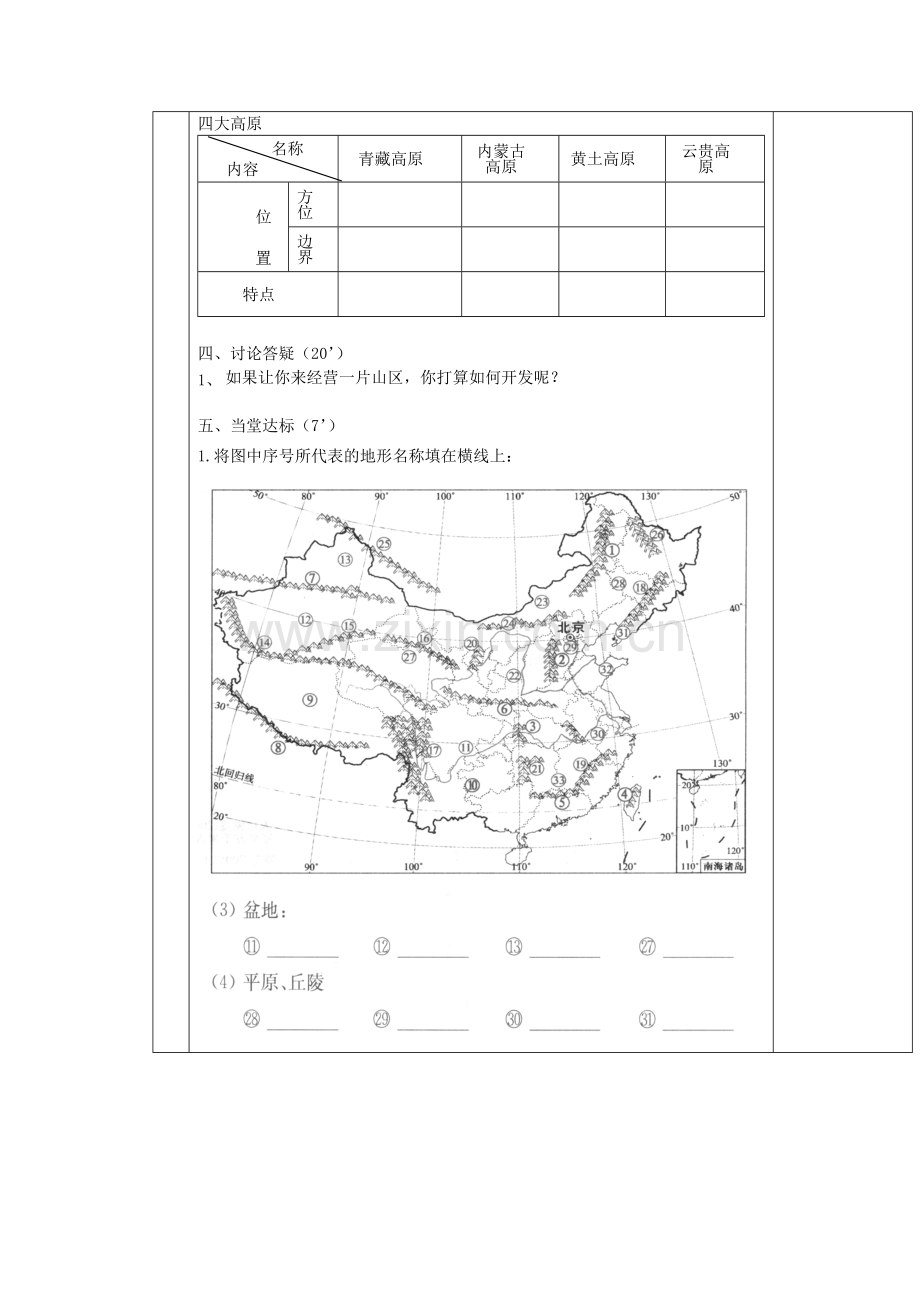 安徽省怀远县包集中学八年级地理上册 2.1 中国的地形（第二课时）教案 湘教版.doc_第2页