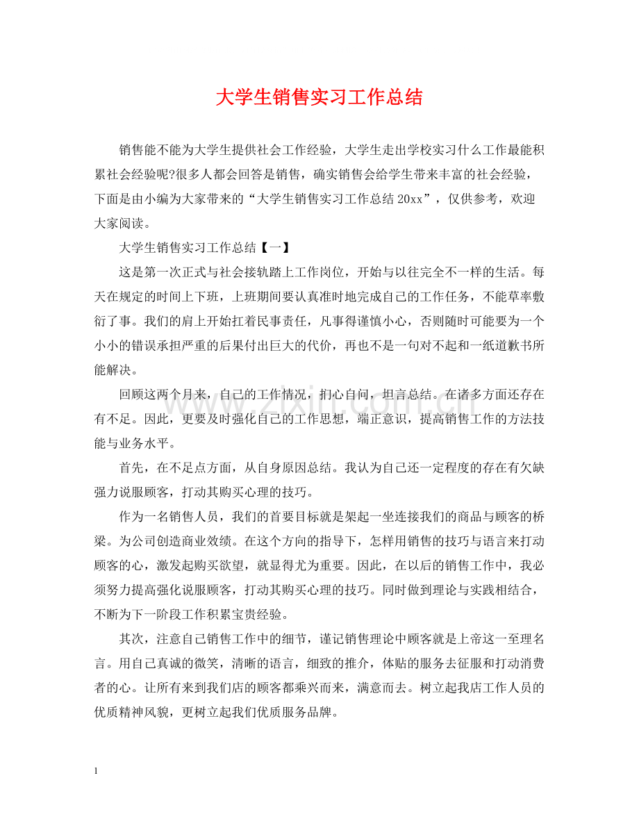 大学生销售实习工作总结.docx_第1页