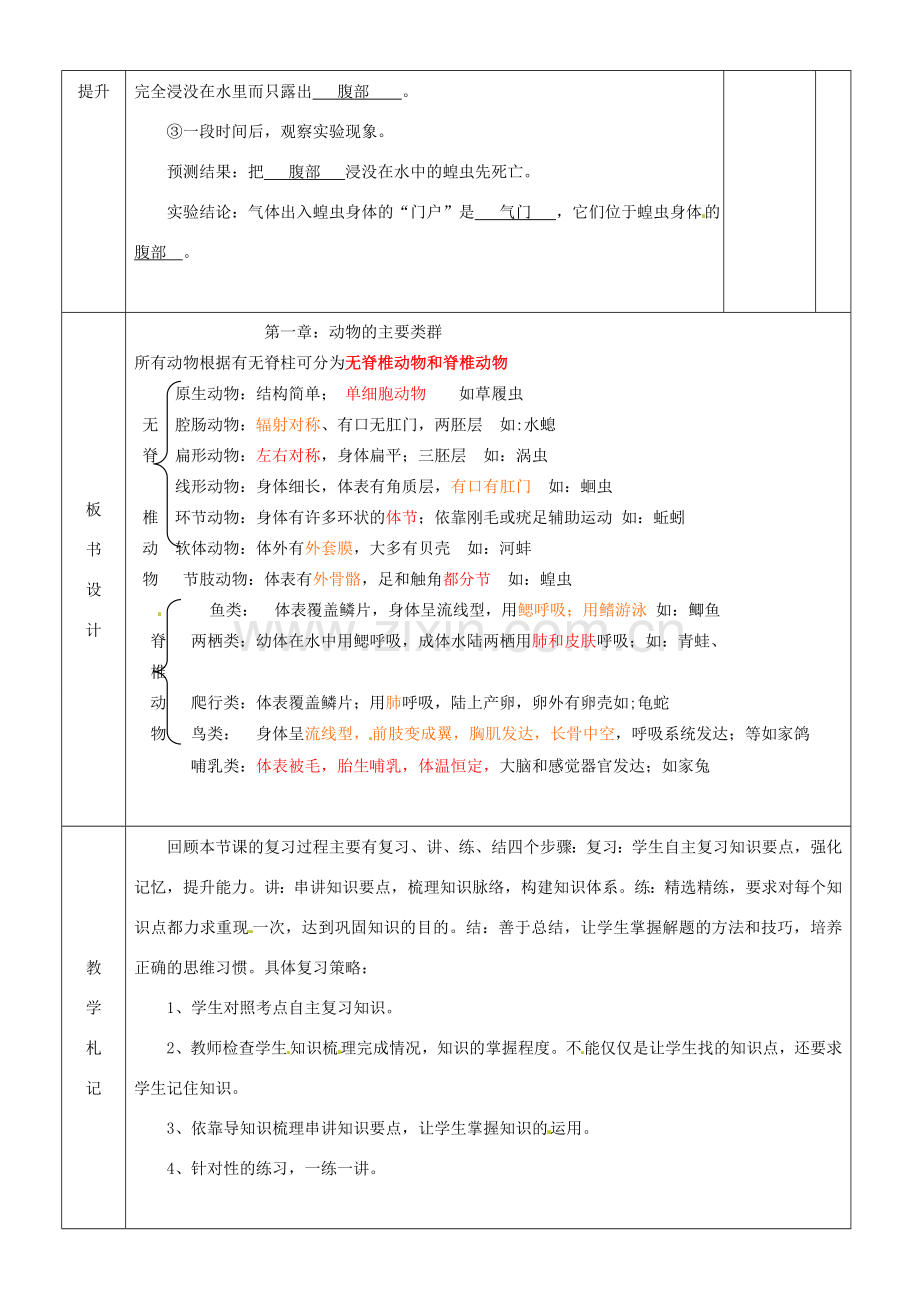 山东省临沂市蒙阴县第四中学八年级生物上册 第五单元 第一章 动物的主要类群复习教案 （新版）新人教版.doc_第3页