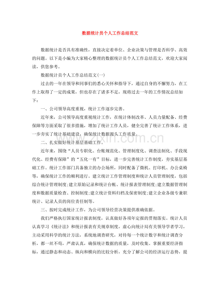 数据统计员个人工作总结范文.docx_第1页