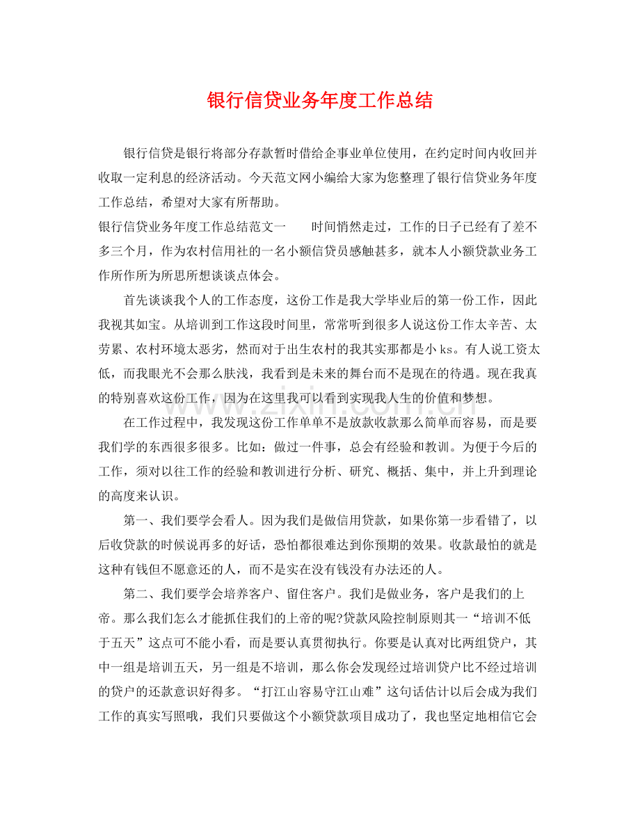 银行信贷业务年度工作总结 .docx_第1页