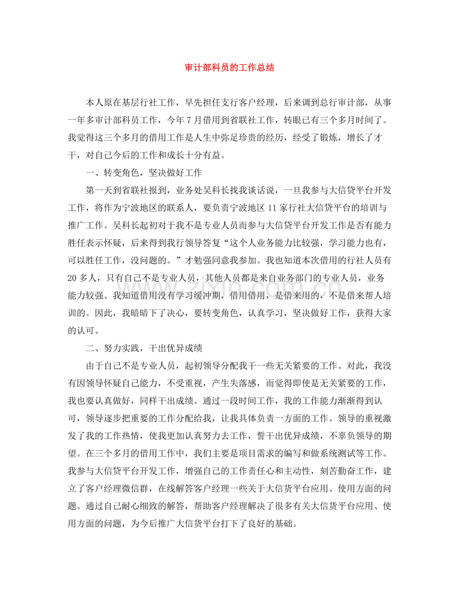 审计部科员的工作总结.docx_第1页