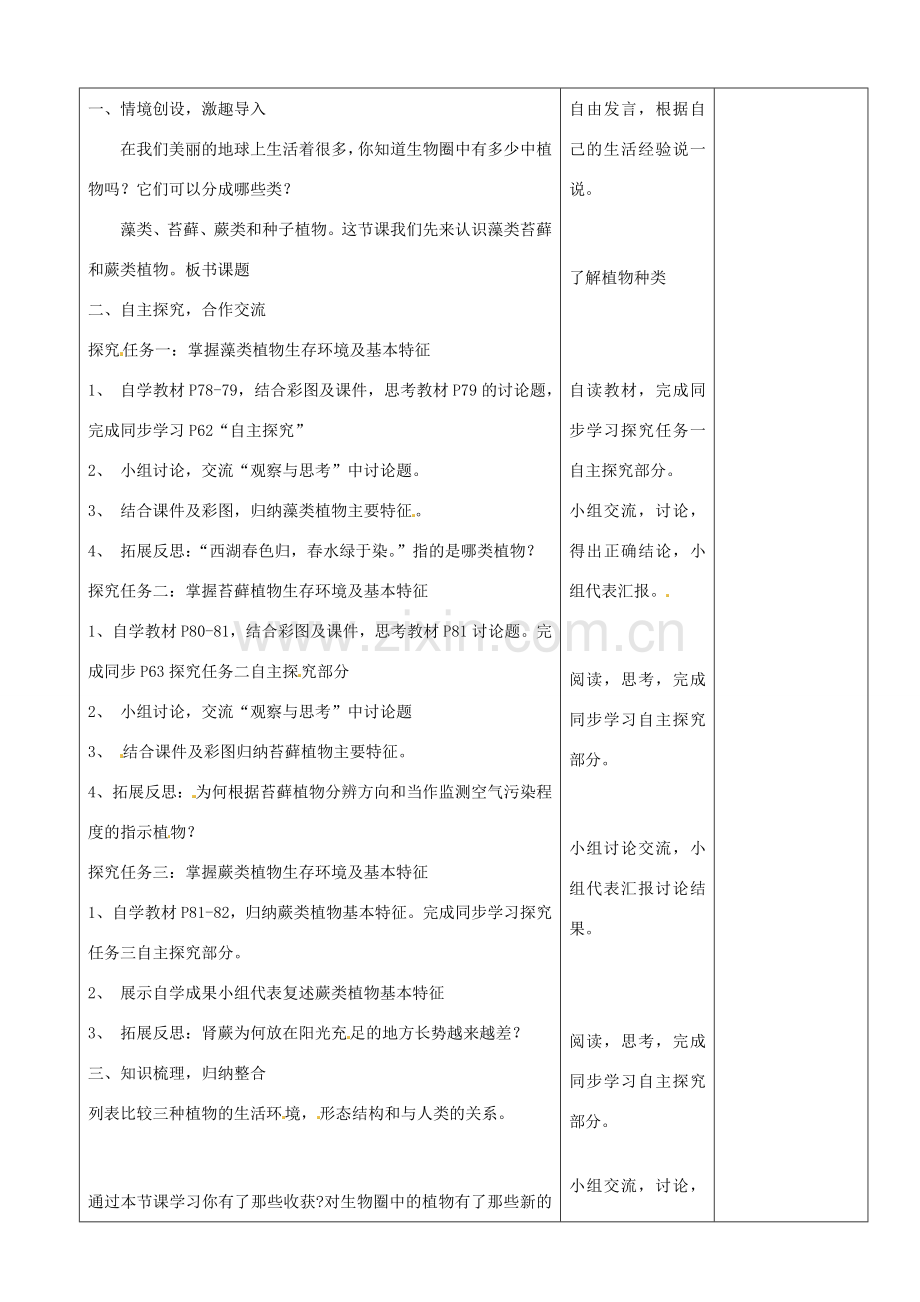 山东省郯城第三中学七年级生物上册 第一节 藻类苔藓和蕨类植物教案 新人教版.doc_第2页