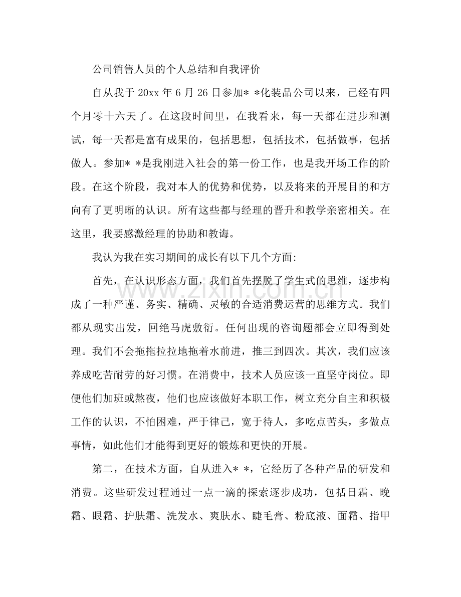 公司销售人员个人参考总结与自我评价范文（通用）.docx_第2页